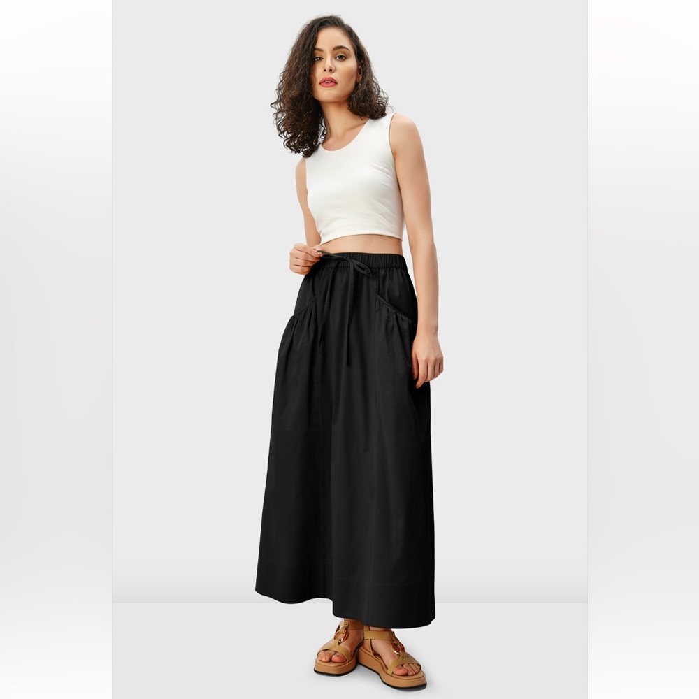 eShakti Black Poplin A-Line Skirt